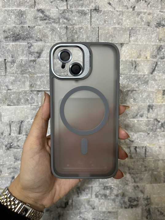 İPhone 13 Uyumlu Gri MagSafe Standlı Lens Korumalı Case Pro Kılıf