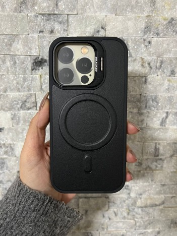 İPhone 16 Pro Uyumlu Siyah Kartlıklı MagSafe Standlı Kılıf