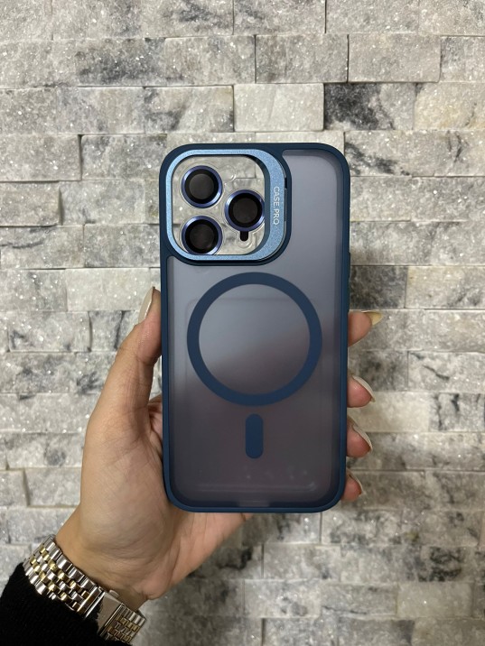 İPhone 13 Pro Uyumlu Mavi MagSafe Standlı Lens Korumalı Case Pro Kılıf