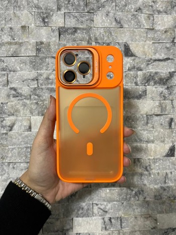 İPhone 17 Pro Max Uyumlu Turuncu MagSafe Standlı Lens Korumalı Case Pro Kılıf