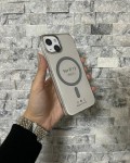 İPhone 13 Uyumlu Gri Sert Şeffaf MagSafe Premium Kılıf