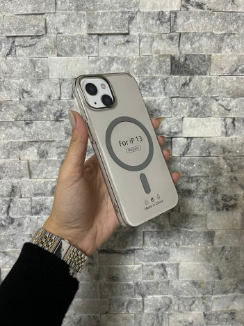 İPhone 13 Uyumlu Gri Sert Şeffaf MagSafe Premium Kılıf
