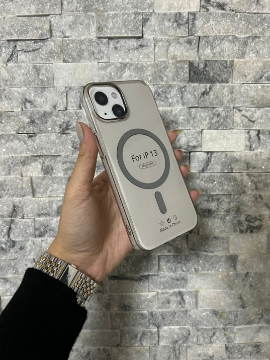 İPhone 13 Uyumlu Gri Sert Şeffaf MagSafe Premium Kılıf