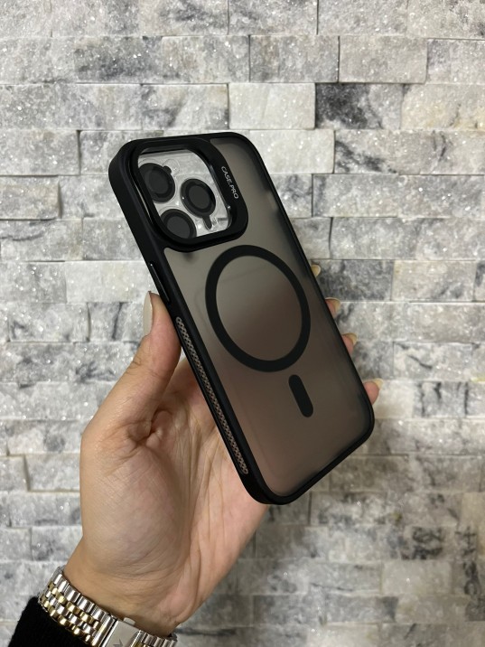 İPhone 13 Pro Uyumlu Siyah MagSafe Standlı Lens Korumalı Case Pro Kılıf