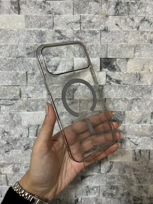 İPhone 17 Pro Max Uyumlu Gri Sert Şeffaf MagSafe Premium Kılıf