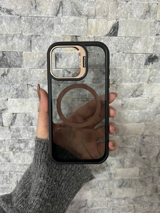 İPhone 17 Uyumlu Kahverengi MagSafe Standlı Kılıf – Lens Çerçeveli