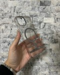 İPhone 15 Uyumlu Gri Sert Şeffaf MagSafe Premium Kılıf
