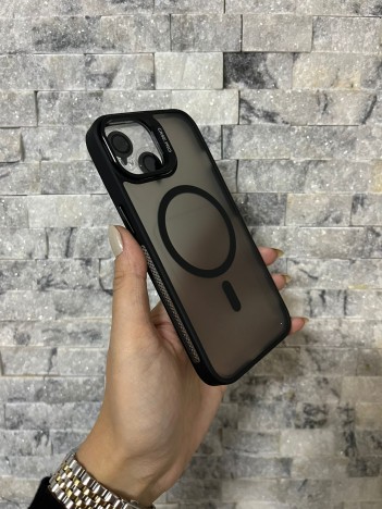İPhone 13 Uyumlu Siyah MagSafe Standlı Lens Korumalı Case Pro Kılıf