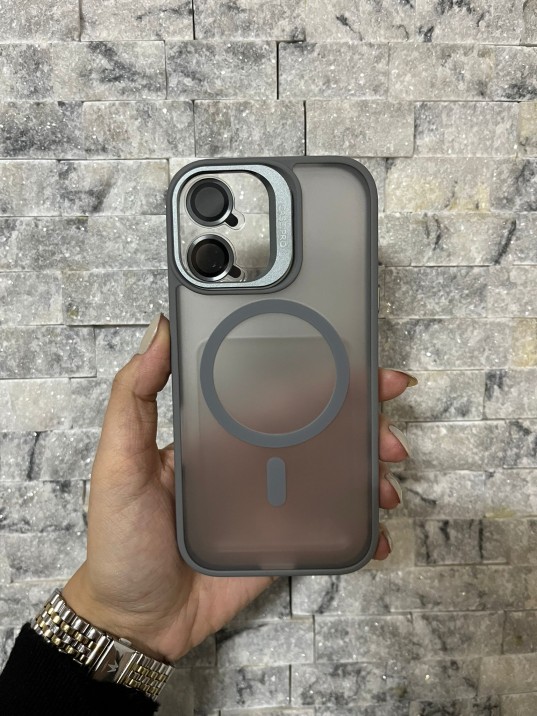 İPhone 17 Uyumlu Gri MagSafe Standlı Lens Korumalı Case Pro Kılıf
