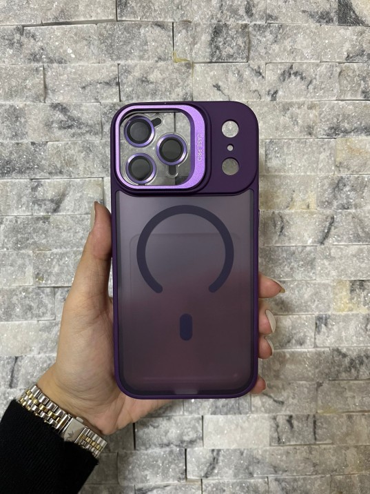 İPhone 17 Pro Max Uyumlu Mor MagSafe Standlı Lens Korumalı Case Pro Kılıf