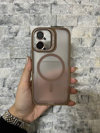 İPhone 17 Uyumlu Kahverengi MagSafe Standlı Lens Korumalı Case Pro Kılıf
