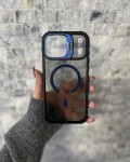 İPhone 17 Pro Max Uyumlu Lacivert MagSafe Standlı Kılıf – Lens Çerçeveli