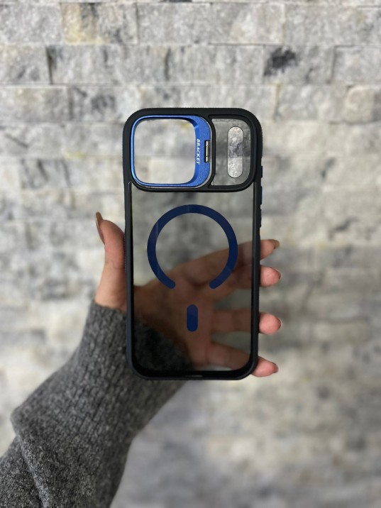 İPhone 17 Pro Max Uyumlu Lacivert MagSafe Standlı Kılıf – Lens Çerçeveli