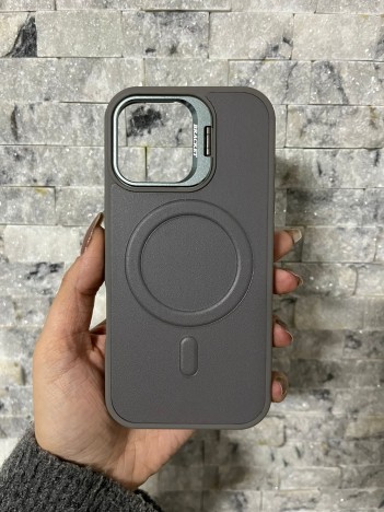 İPhone 17 Uyumlu Gri Kartlıklı MagSafe Standlı Kılıf