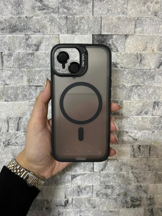 İPhone 14 Uyumlu Siyah MagSafe Standlı Lens Korumalı Case Pro Kılıf