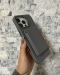 İPhone 16 Pro Max Uyumlu Gri Kartlıklı MagSafe Standlı Kılıf