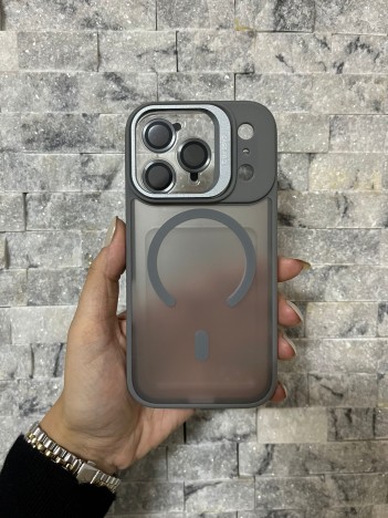 İPhone 17 Pro Uyumlu Gri MagSafe Standlı Lens Korumalı Case Pro Kılıf