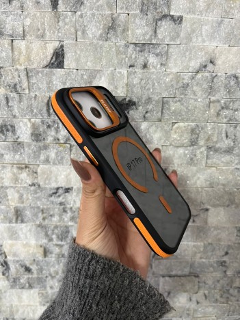 İPhone 17 Pro Uyumlu Turuncu MagSafe Standlı Kılıf – Lens Çerçeveli
