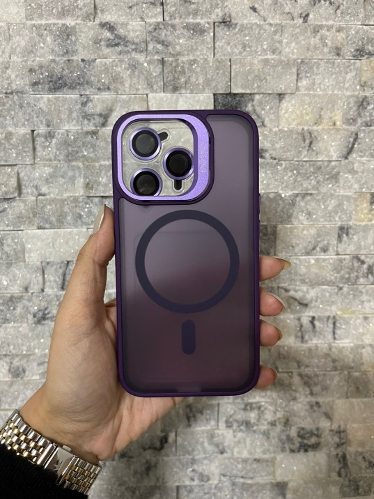 IPhone 13 Pro Uyumlu Mor MagSafe Standlı Lens Korumalı Case Pro Kılıf