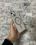 İPhone 15 Uyumlu Gri Sert Şeffaf MagSafe Premium Kılıf