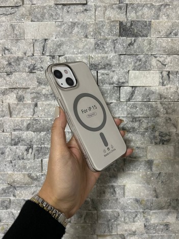 İPhone 15 Uyumlu Gri Sert Şeffaf MagSafe Premium Kılıf