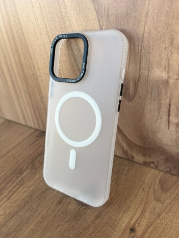 İPhone 16 Pro Max Uyumlu Buzlu Beyaz MagSafe Kılıf – Lens Çerçeveli, Premium Koruma