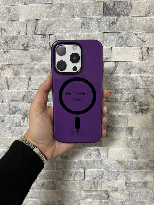 İPhone 16 Pro Uyumlu Mor Sert Şeffaf MagSafe Premium Kılıf