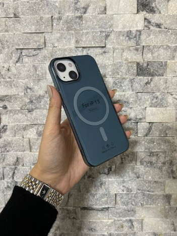 İPhone 13 Uyumlu Mavi Sert Şeffaf MagSafe Premium Kılıf