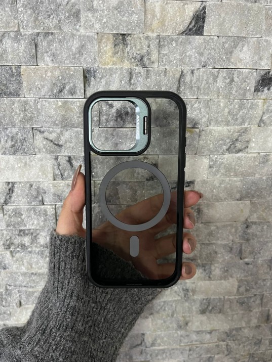 İPhone 17 Uyumlu Gri MagSafe Standlı Kılıf – Lens Çerçeveli