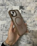 İPhone 12 Uyumlu Kahverengi MagSafe Standlı Lens Korumalı Case Pro Kılıf
