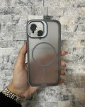 İPhone 14 Uyumlu Gri MagSafe Standlı Lens Korumalı Case Pro Kılıf