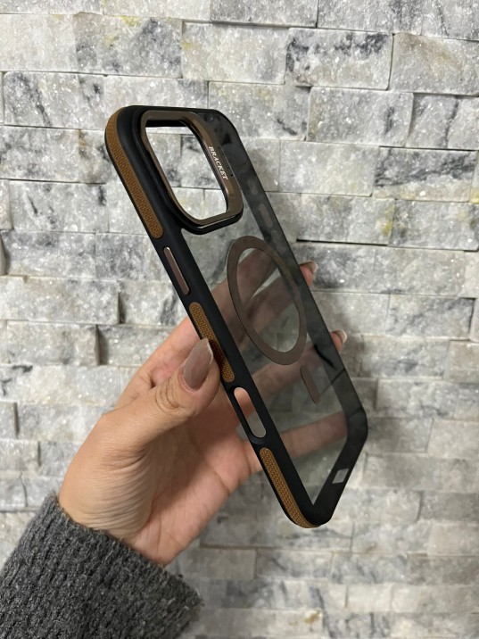 İPhone 16 Pro Max Uyumlu Kahverengi MagSafe Standlı Kılıf – Lens Çerçeveli