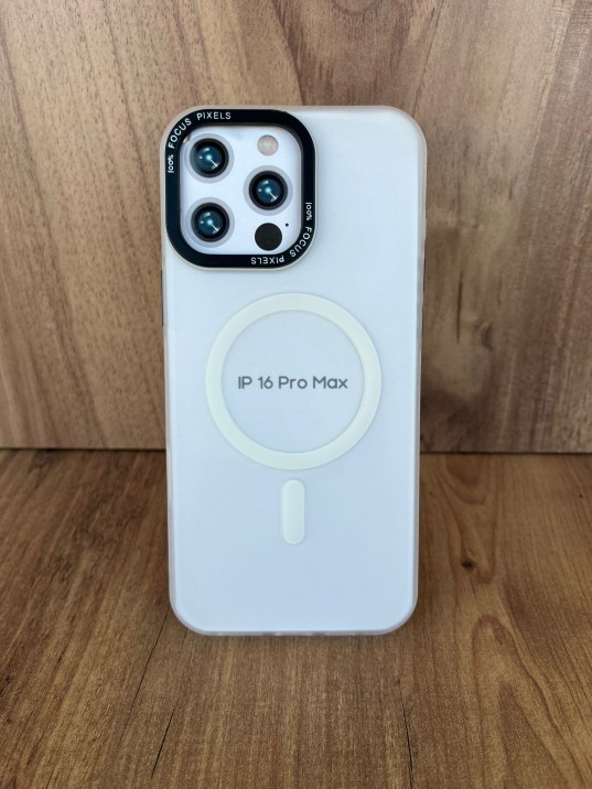 İPhone 16 Pro Max Uyumlu Buzlu Beyaz MagSafe Kılıf – Lens Çerçeveli, Premium Koruma