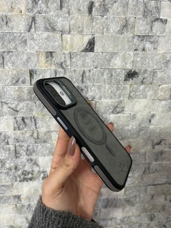 İPhone 17 Uyumlu Gri MagSafe Standlı Kılıf – Lens Çerçeveli