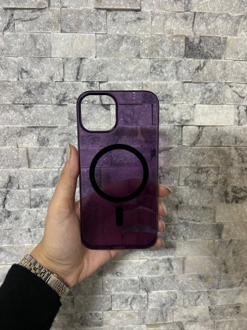 iPhone 14 Uyumlu Mor Sert Şeffaf MagSafe Premium Kılıf