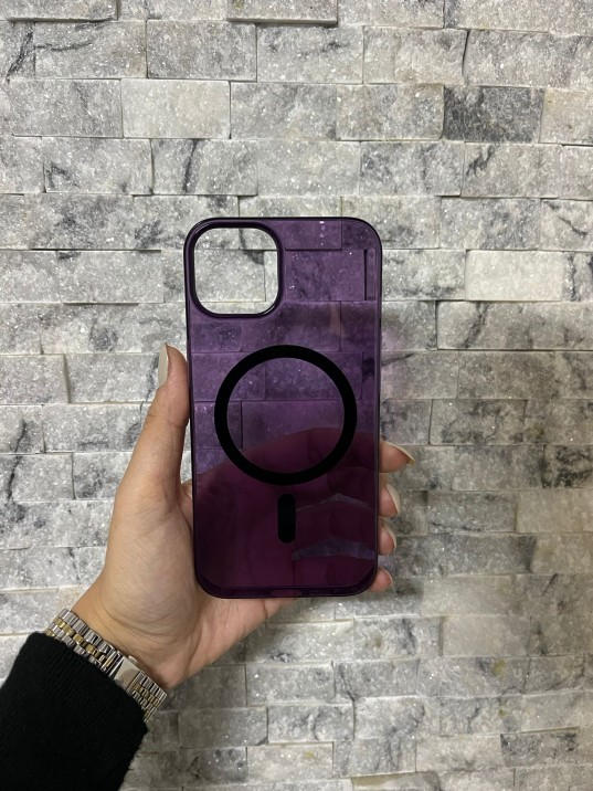 İPhone 14 Uyumlu Mor Sert Şeffaf MagSafe Premium Kılıf